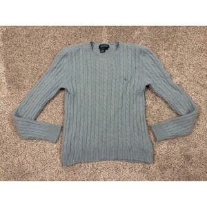Lauren Ralph Lauren Blue Cashmere Cable Knit Crew Neck Sweater Womens Large L